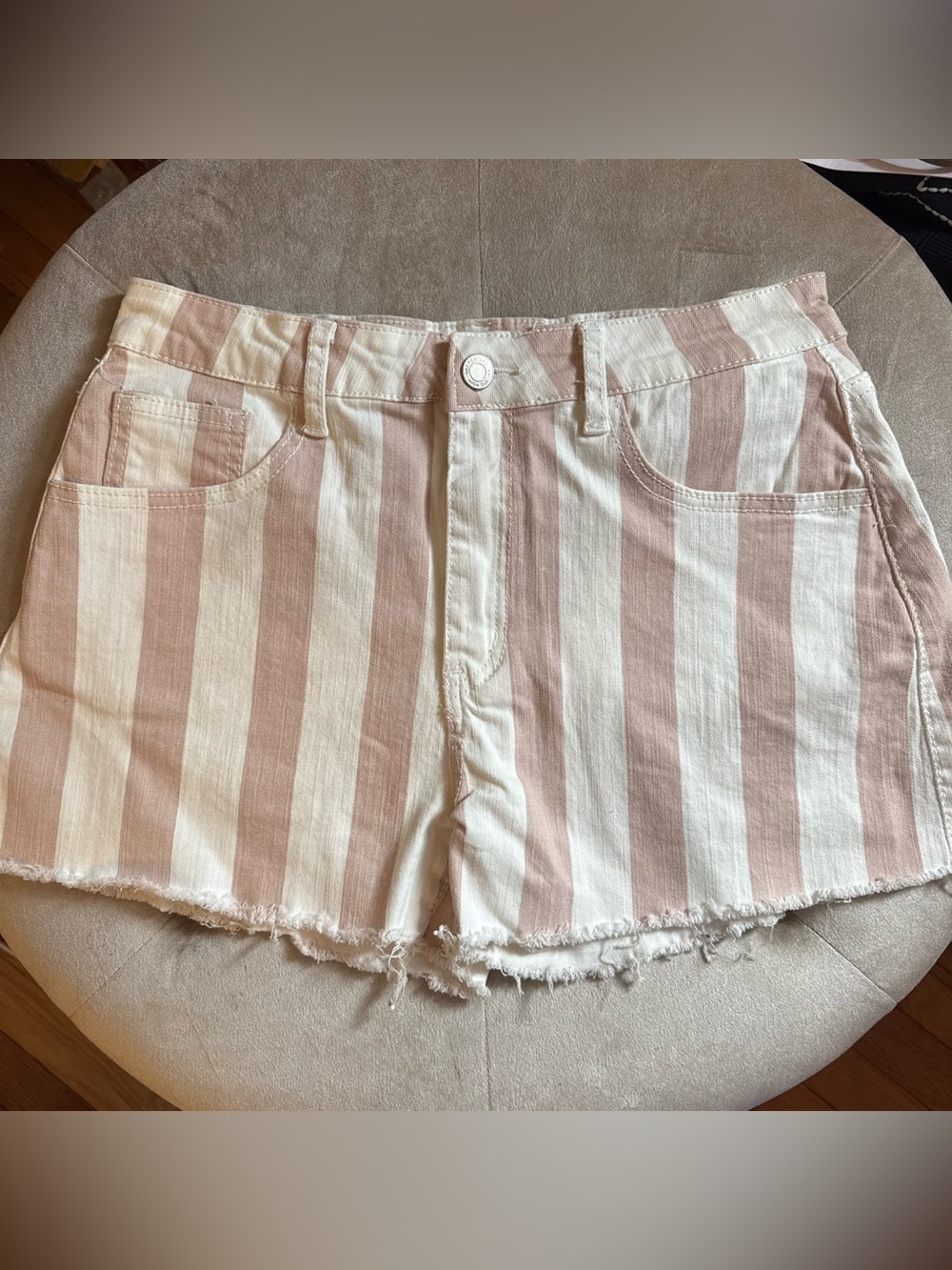 Altar'd State Pink & White Vertical Stripe Frayed Hem Shorts